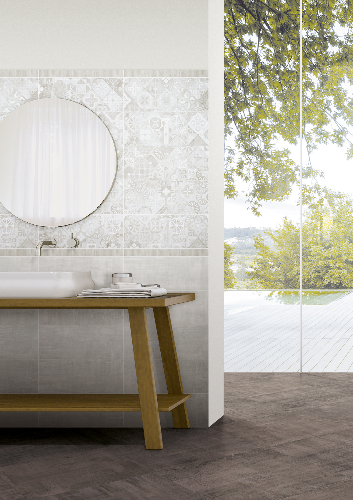 3d rendering bright minimal bathroom in winter